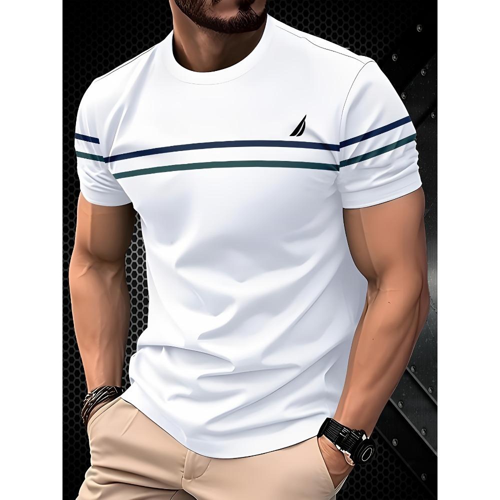 

Новая мужская футболка с коротким рукавом, модная мужская футболка с коротким рукавом, повседневная футболка в полоску, одежда оверсайз 5XL
