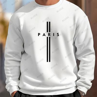 Paris Aufdruck Herren Rundhals Langarm Sweatshirt Outdoor Sport Mode Kapuzenloses Sweatshirt Lässiger Oversized Hoodie