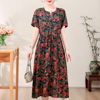 Elegante Vestido de Verano para Mujer Talla Grande Ropa Vintage Manga Corta Suelto Vestidos Largos