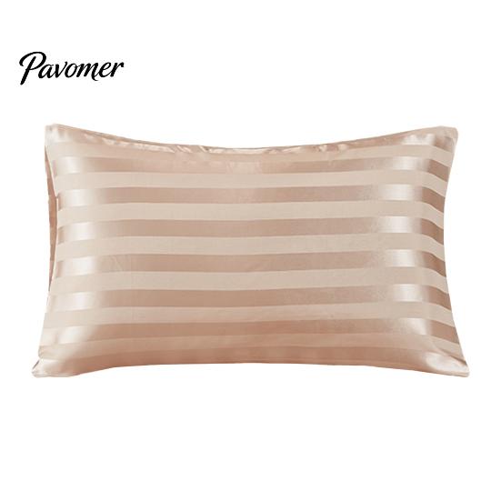 Bed Pillow Protector Striped Satin Pillowcase, Silky Smooth Cover, Gentle on Hair Soft & Skin, Glossy Solid Color Sham for Bedroom Decor, 30"x20"