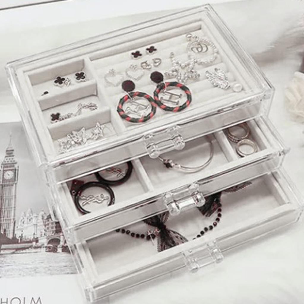 Drawer Type Jewelry Storage Box 3 Layer Organizer Earring Ring Bracelet Dustproof Box Holder
