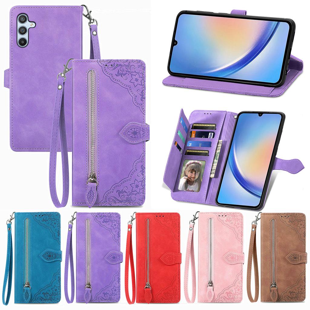 Lanyard Zipper Wallet Card Bag Leather Case For Samsung Galaxy S23 Ultra S22 S21 S23FE A54 A14 A34 A24 A23 A34 Crossbody Cover