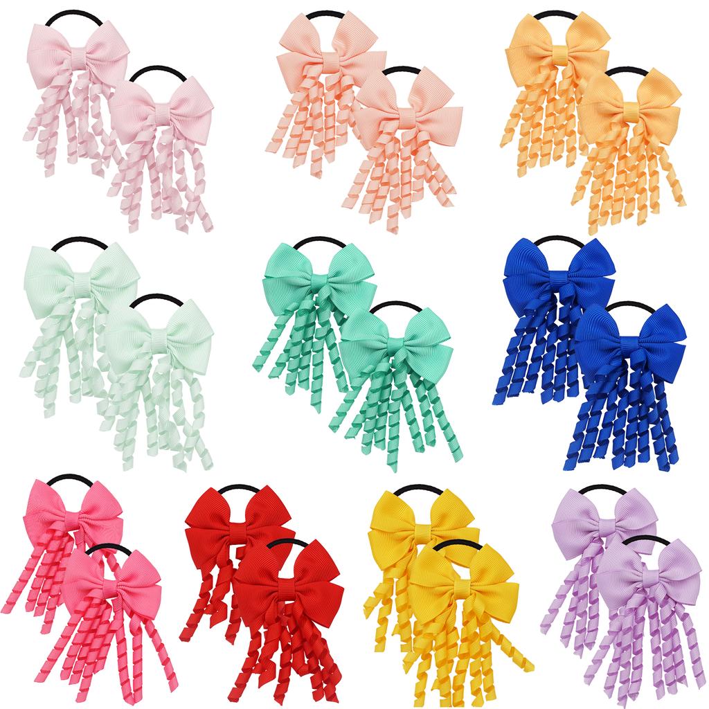 Baby Girls Hair Ties with Bows 2.7 Inch Grosgrain Ribbon Curly Korker Hair Bows Elastic Hair Bands Ponytail Holders for Girls