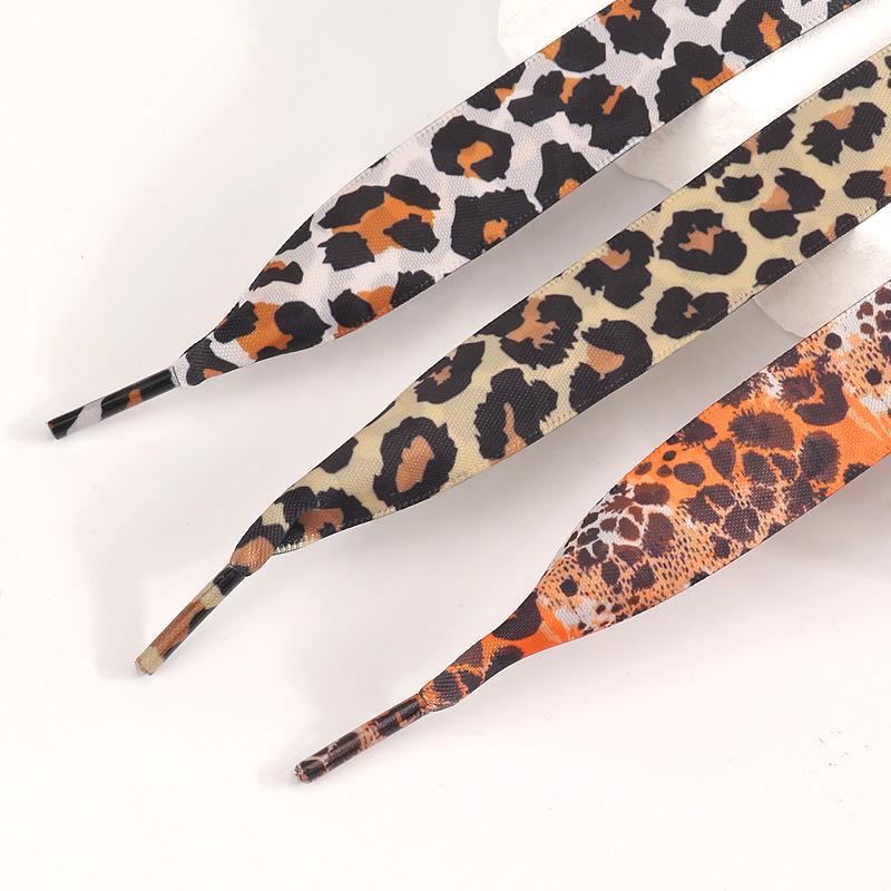 Personalized Leopard Print Satin Shoelaces 2cm - Wide Flat Laces for White Sneakers