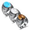 22MM Vintage Turquoise Crackle Titanium Steel Stainless Steel Ring for Women