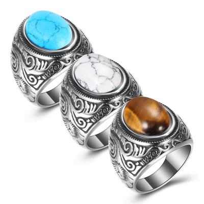 Anello da Donna in Acciaio Inossidabile Acciaio di Titanio con Finitura Anticata Turchese 22MM