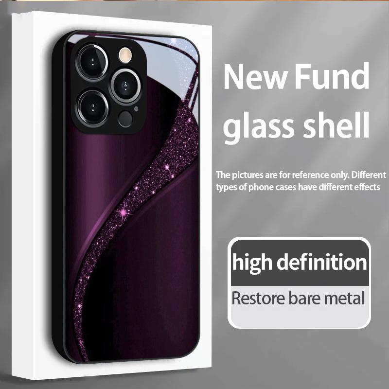 Purple Black Sparkle Curve Starlight Pattern Tempered Glass Black Phone Case For Samsung Galaxy S25 S24 S23 Ultra Plus FE Cover
