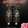 Vintage Hofstil Diamantbesetzte Perlenfigur Porträt Optimierung Ohrringe Westliche antike Vintage mittelalterliche Ohrringe