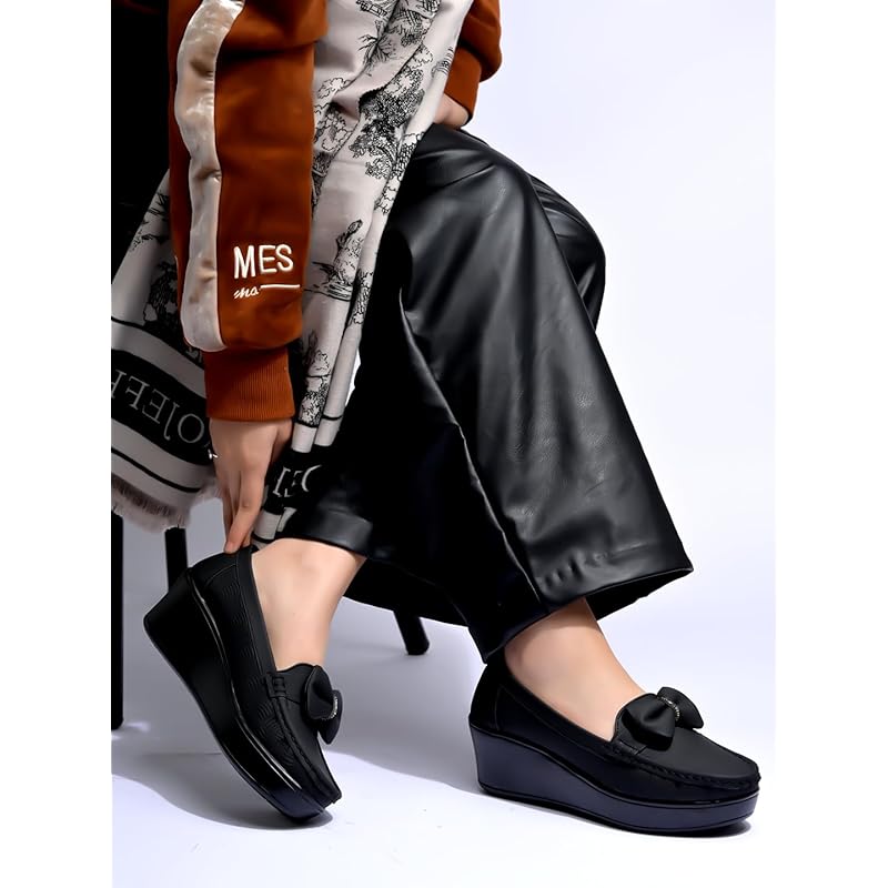 Shoetopia Upper Bow Detailed Black Loafers For Women & Gilrs /Eu41 8 UK чёрный