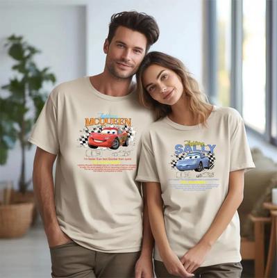 Žaibas Makvynas ir Salė Derinami Marškinėliai, Disney Filmas „Ratai“, Vintage Pora Marškinėliai
