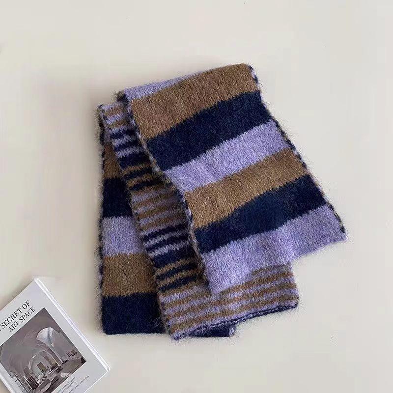 Fashion versatile color matching scarf Comfortable, warm and breathable wool striped color scarf Autumn and winter cold scarf