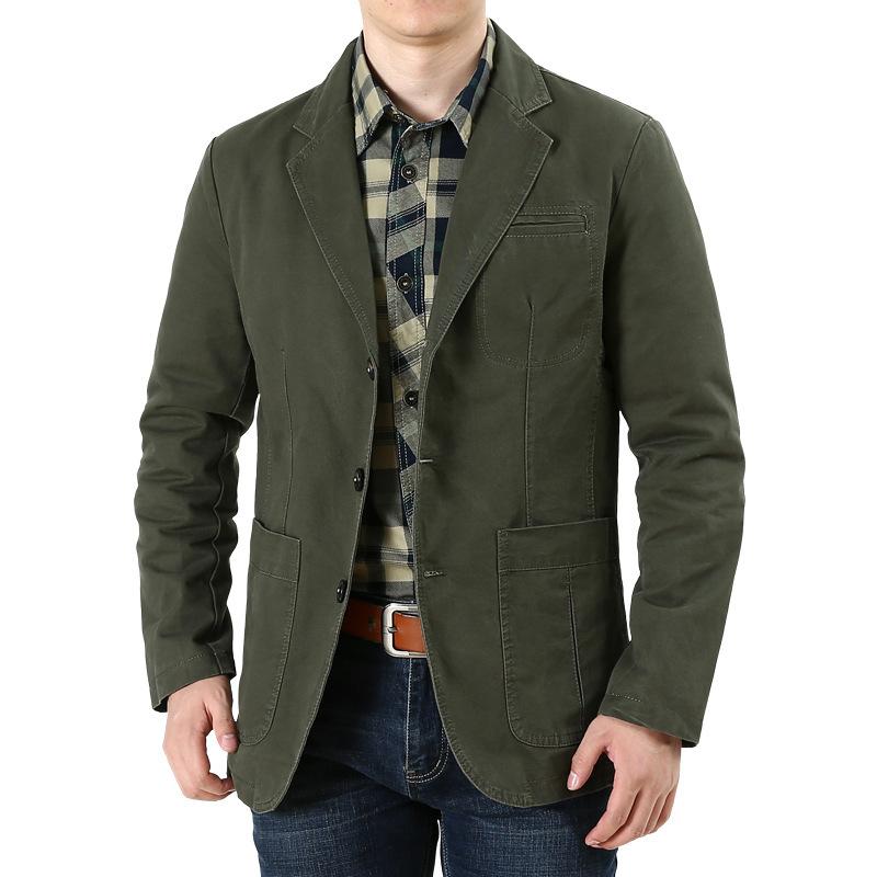 

Весенне-осенний мужской свободный повседневный пиджак с лацканами S зелёный