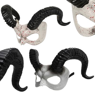 Ziegenwidderhörner Teufelsmaske Tier Cosplay Halbgesicht Kopfbedeckung Teufel Ziege Totenkopfmaske für Halloween-Party
