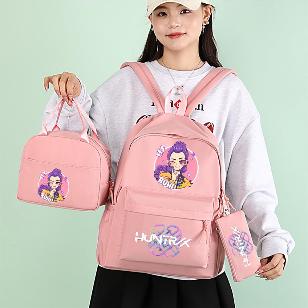 4Pcs/set Cartoon K-Pop Printed Backpack with Handbag Pencil Case for Teenager Student Boy Girl Schoolbag Bookbag Large Capacity Travel Bag Kid Gift