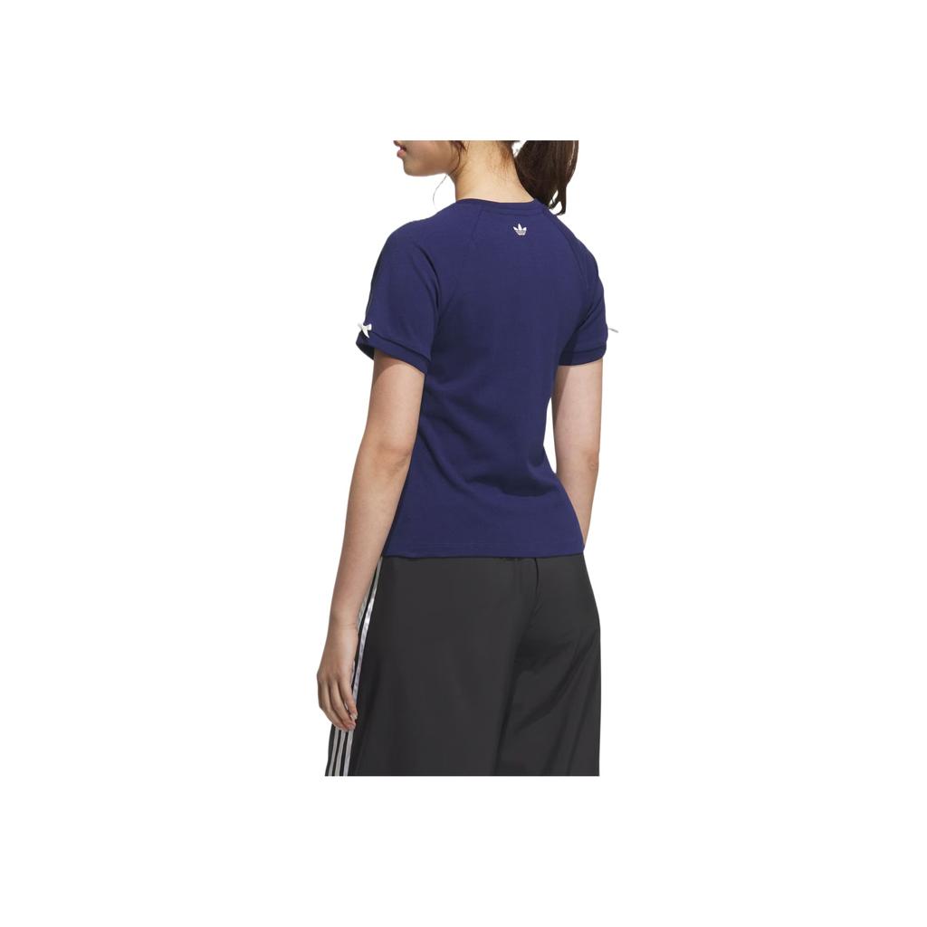 Adidas Originals X Hello Kitty Collaboration Fashion Comfortable Trendy Simple Short Sleeve Regular T-Shirt Women Tops Deep-Blue KC3096