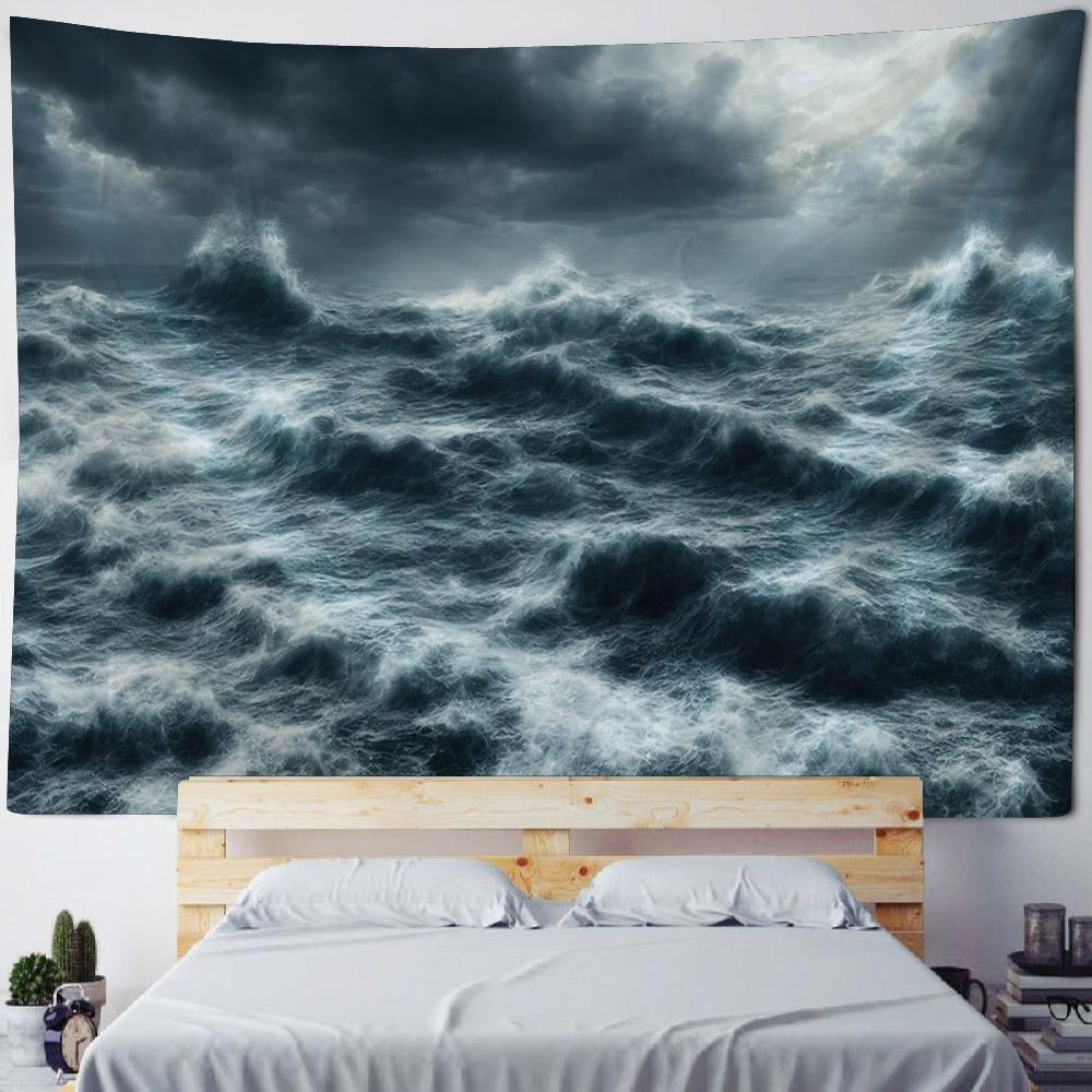 Sea oil painting tapestry, waves, sunrise, bohemian, hippie, wall hanging, home, bedroom, living room, aesthetic decoration
