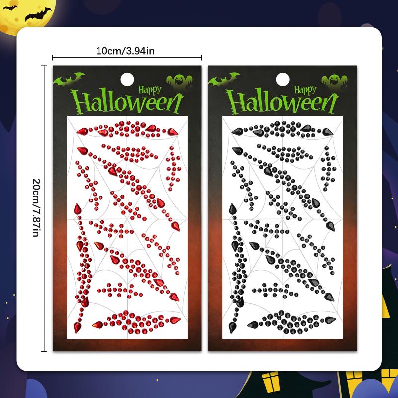 1Pcs Halloween Face Stickers Red Black Spider Web Cross Scar Self-Adhesive Gem Decals Horror Cosplay Makeup Ornament