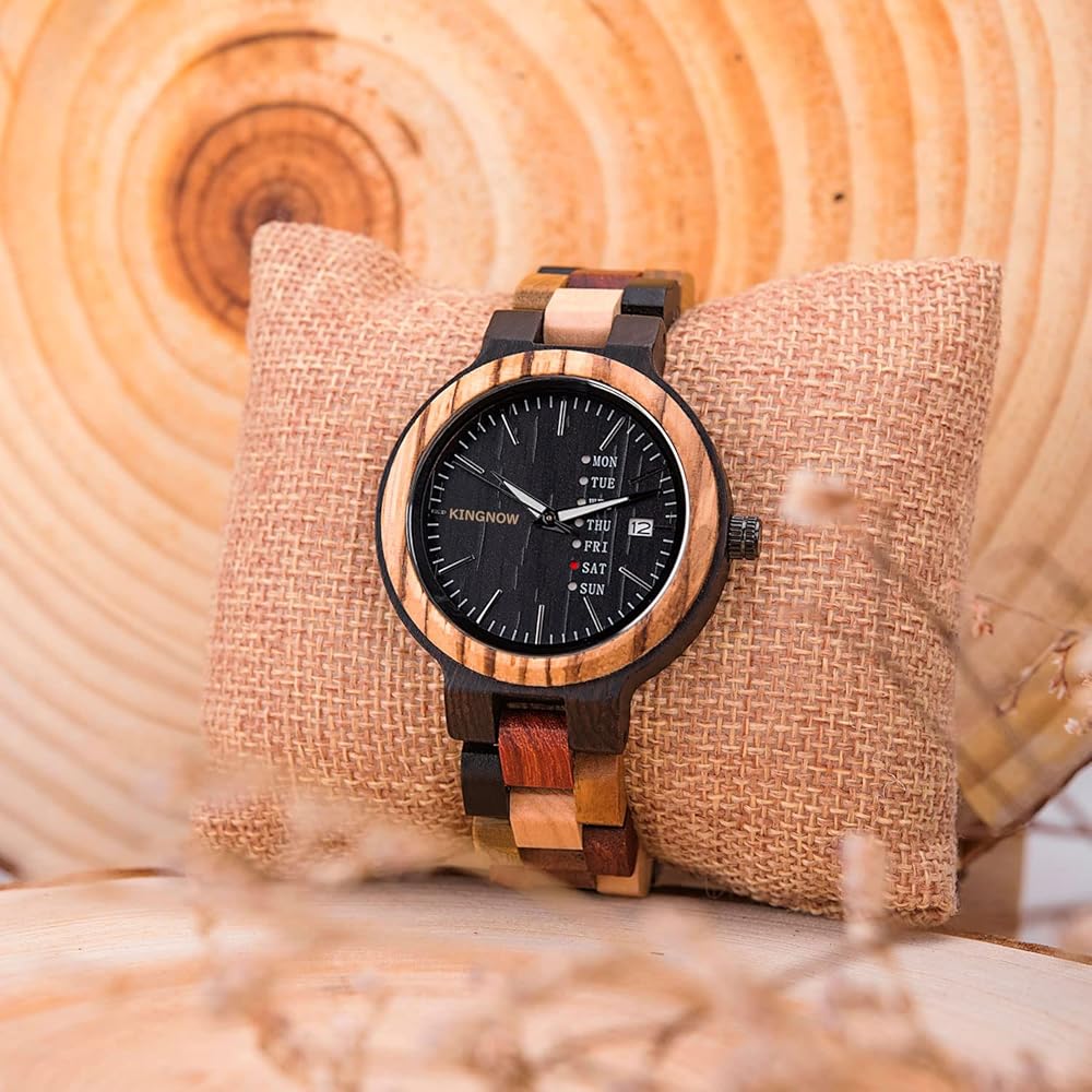 KINGNOW Women's Wooden Quartz Watch Lightweight Stylish Japanese Design Gift for Birthday Anniversary Mother's Day