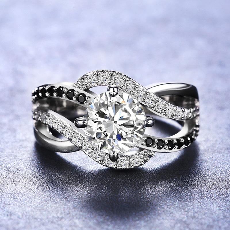 New Unique Black Cubic Zirconia Hollow Out Ring for Women Fashion Female Modern Wedding Jewelry Rings