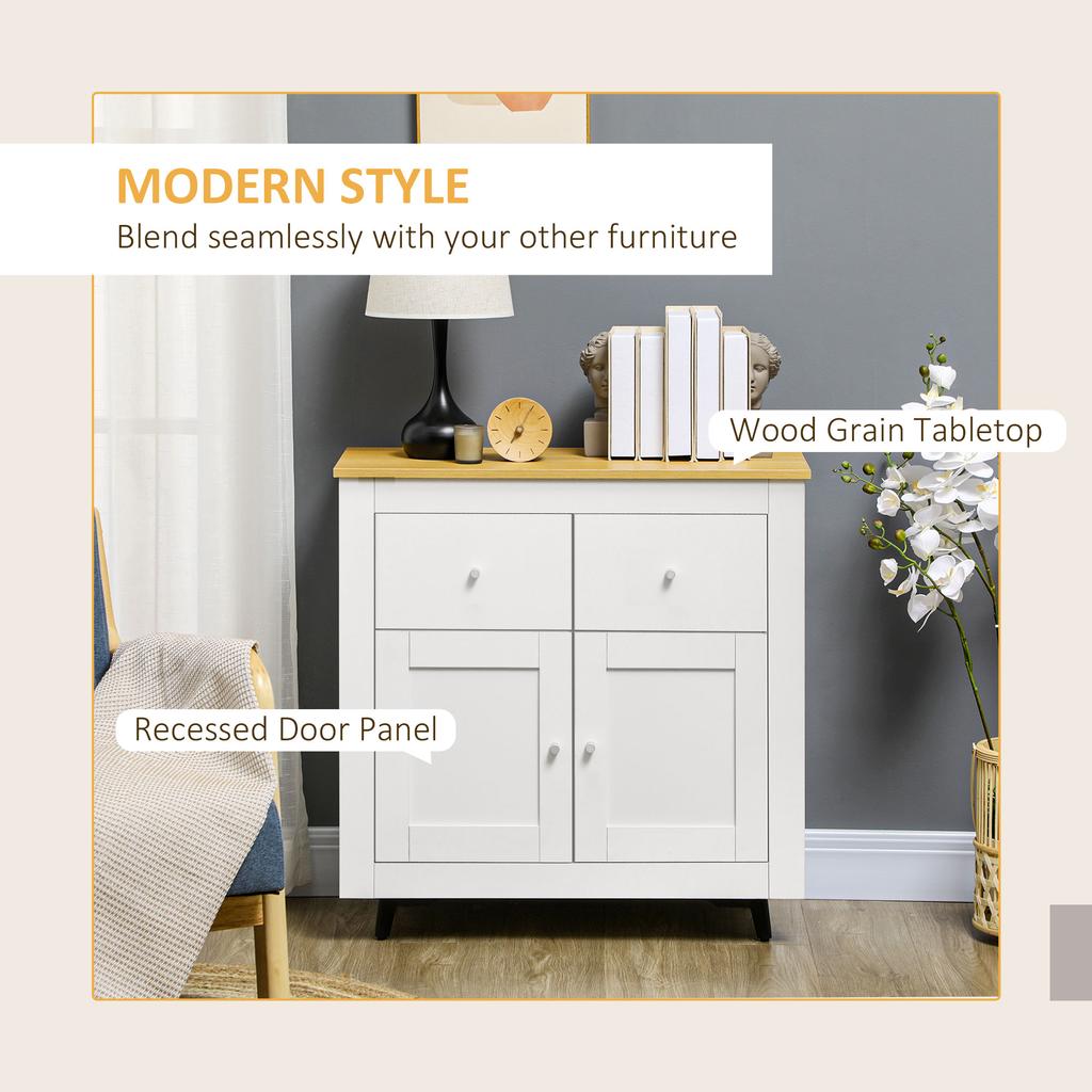 Sideboard Storage Cabinet, Modern Kitchen Cupboard with Double Doors and Drawers for Dining Room, Living Room and Entryway, White