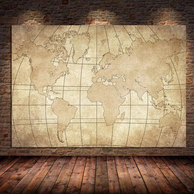 

Вінтажна карта світу Картини на полотні Плакати та принти Стародавня карта Стара ретро карта Настінне мистецтво для вітальні Прикраса домашнього бару 40X60cm Unframed