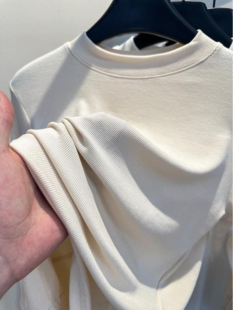 Trendy Women's Ribbed Cotton Stand-Up Collar Long Sleeve Base Shirt for Spring 2025