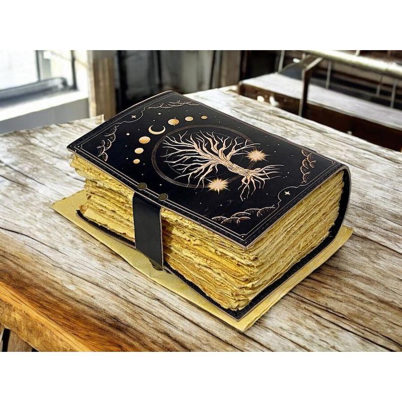 Tree of Life Leather Grimoire Journal: Blank Book of Shadows, Vintage Lock