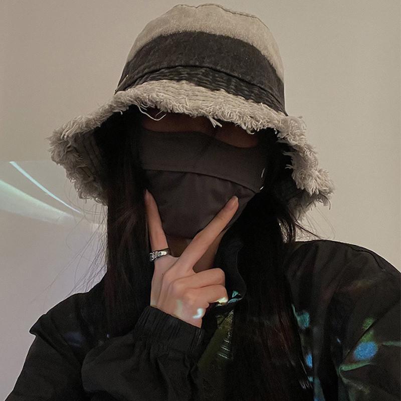 Custom Logo Foldable Tassel Bucket Hats Women Men Vintage Gradient Denim Flat Roof Fisherman Cap Outdoor Wide Brim Beach Sun Hat