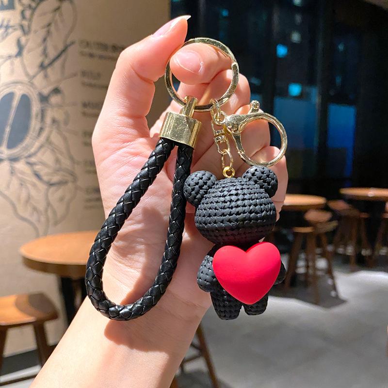 Cartoon Wool Love Woven Bear Pendant Car Key Chain High-End Schoolbag Accessories Couple Keychain