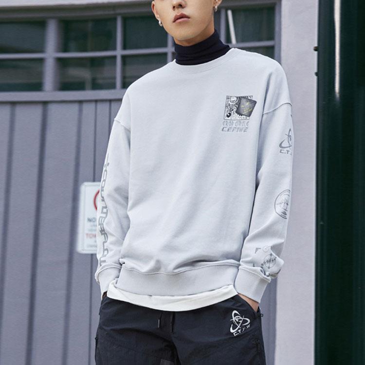 Li Ning Sweatshirts Unisex Coin Gray Crew Neck Moderate Regular AWDR384-3