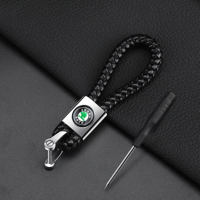 3D Metaal Leer Auto Embleem Sleutelhanger Sleutelringen Voor Skoda Octavia A5 A7 Fabia Superb Rapid Kodiaq Kamiq Auto Accessoires wsjn67