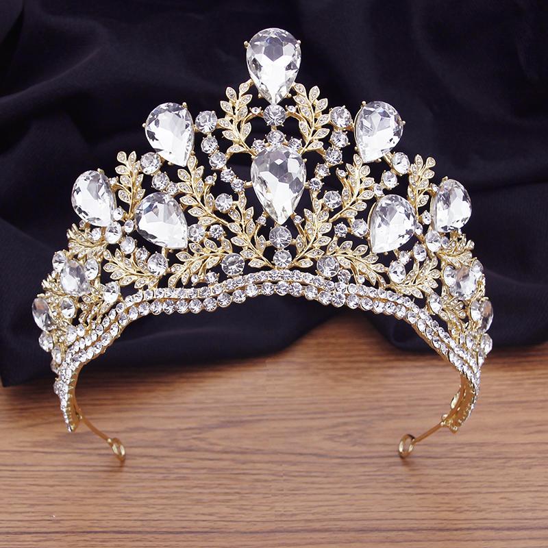 Quality Pageant Crown Headdress Royal Queen Large Water Drop Crystal Tiaras Diadem Bridal Wedding Hair Jewelry Bride Accessories