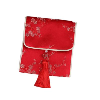 Bénédictions du Nouvel An Enveloppe Rouge Brocart Festival du Printemps Pompon Poche à Argent Fleurs Meilleurs Vœux Sac à Argent du Nouvel An
