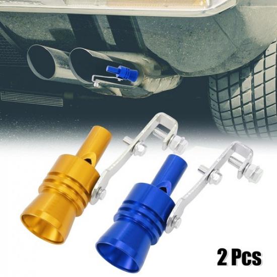 2pcs XL Size Universal Car Turbo Sound Exhaust Muffler Pipe Whistle Blue Yellow
