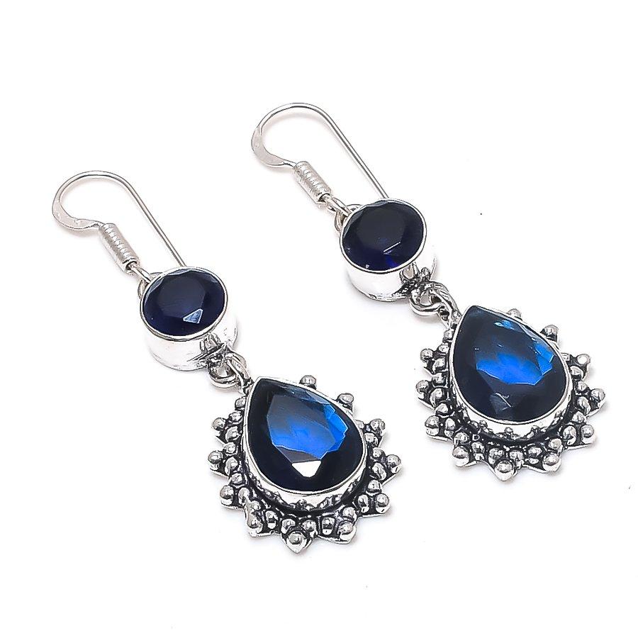 

Натуральный лондонский голубой топаз драгоценный камень 925 стерлинговое серебро серьга 2,05 i7u41