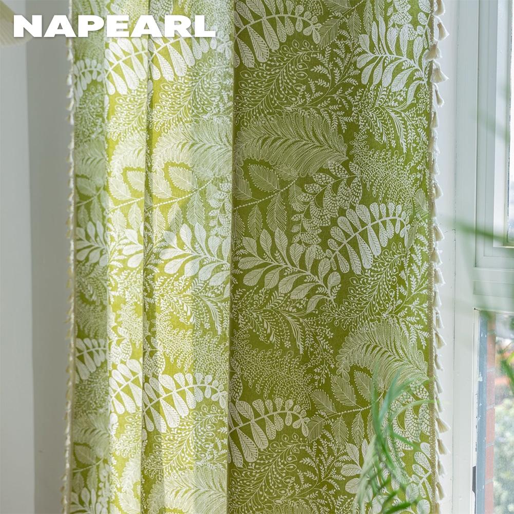 1PC NAPEARL Bohemian Retro Countryside Green Plant Pattern Półcieniące zasłony do małych okien balkonowych Home Decor