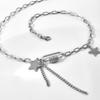 SHIXIN Stainless Steel Chain With Stars/Tassel Pendants Necklace for Women/Men Fashion Rhinestone Necklaces 2020 Korean Jewelry
