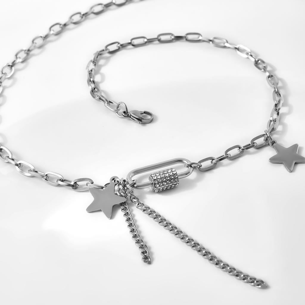 SHIXIN Stainless Steel Chain With Stars/Tassel Pendants Necklace for Women/Men Fashion Rhinestone Necklaces 2020 Korean Jewelry