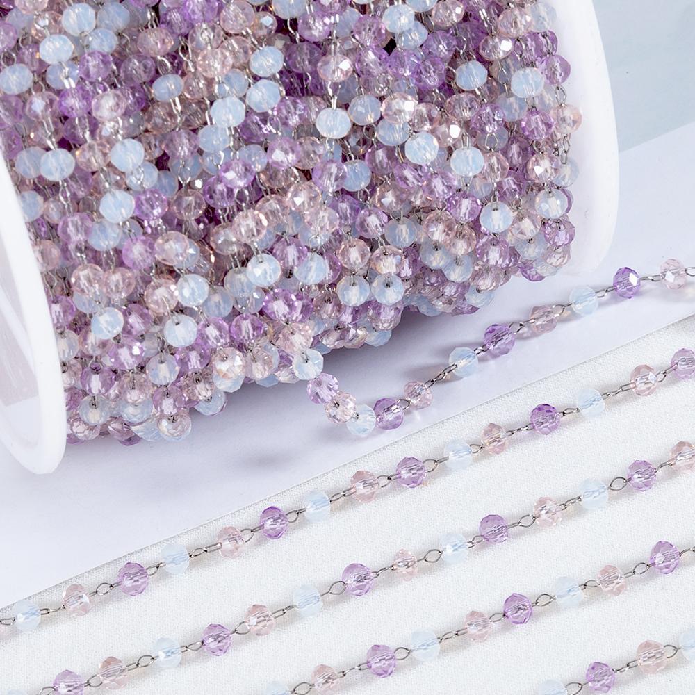 

2Meters 1Meter Stainless Steel Gray Beads Chain Natural Stone Crystal Beaded Chain Necklace Bracelet Supplies Jewelry Making DIY 1meter фиолетовый