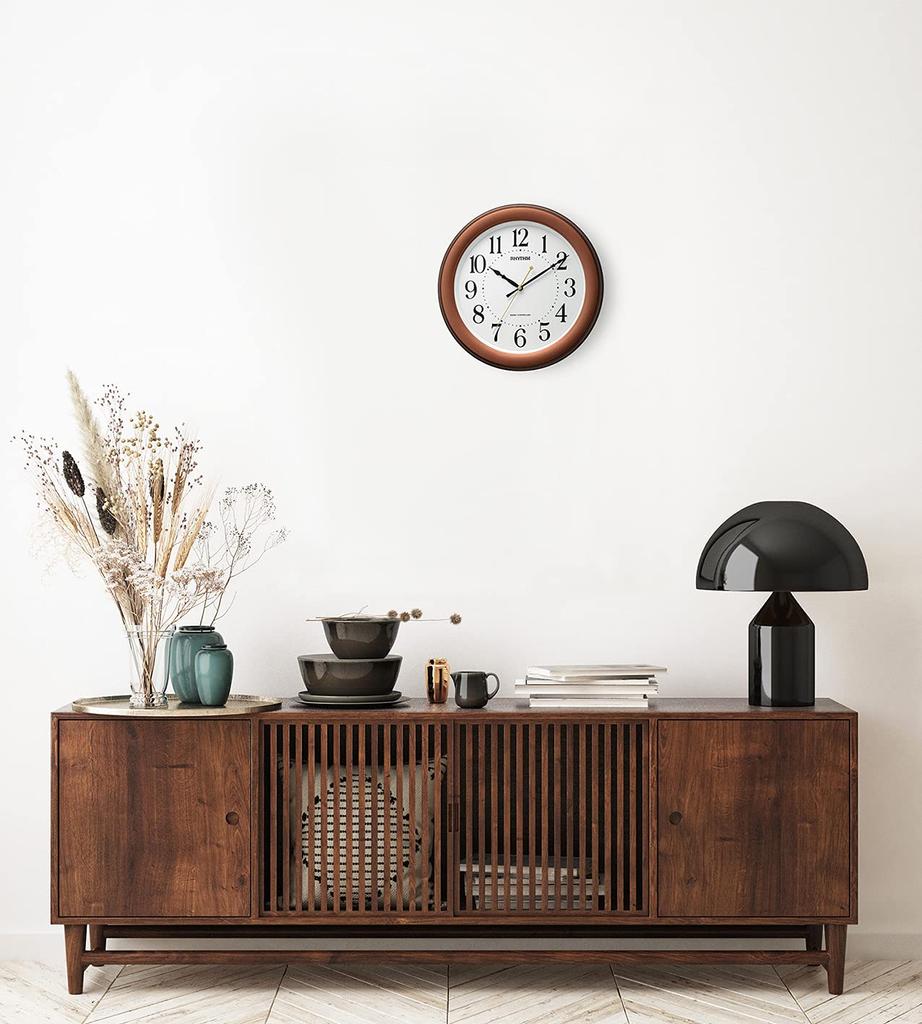 RHYTHM Wanduhr Funkuhr leise Dauersekunde braun 8MY563SR06 Braun 31,4x4,8cm