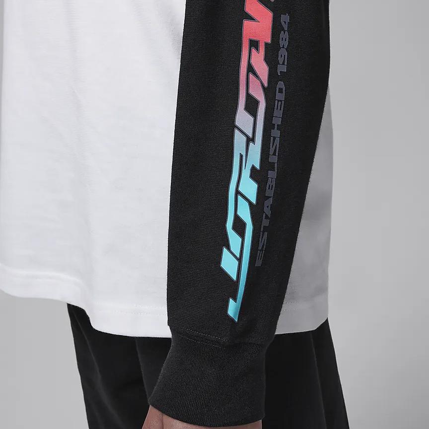 Nike Color Block Letter Print Simple Round Neck Long Sleeve T-Shirt Kids Tops White HQ7109-100
