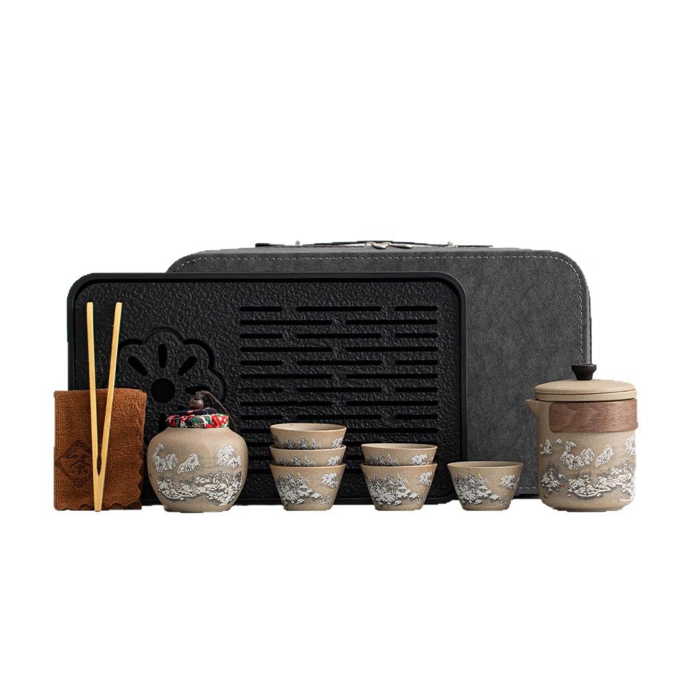 New Chinese coarse pottery Kuaike cup portable travel teapot teacup Kung Fu tea set company gift