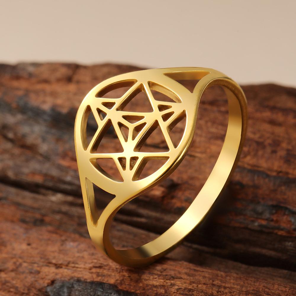 Dawapara Merkaba Star Ring Sacred Geometry Wedding Band Mystical Symbol Protection Amulet Stainless Steel Spiritual Jewelry