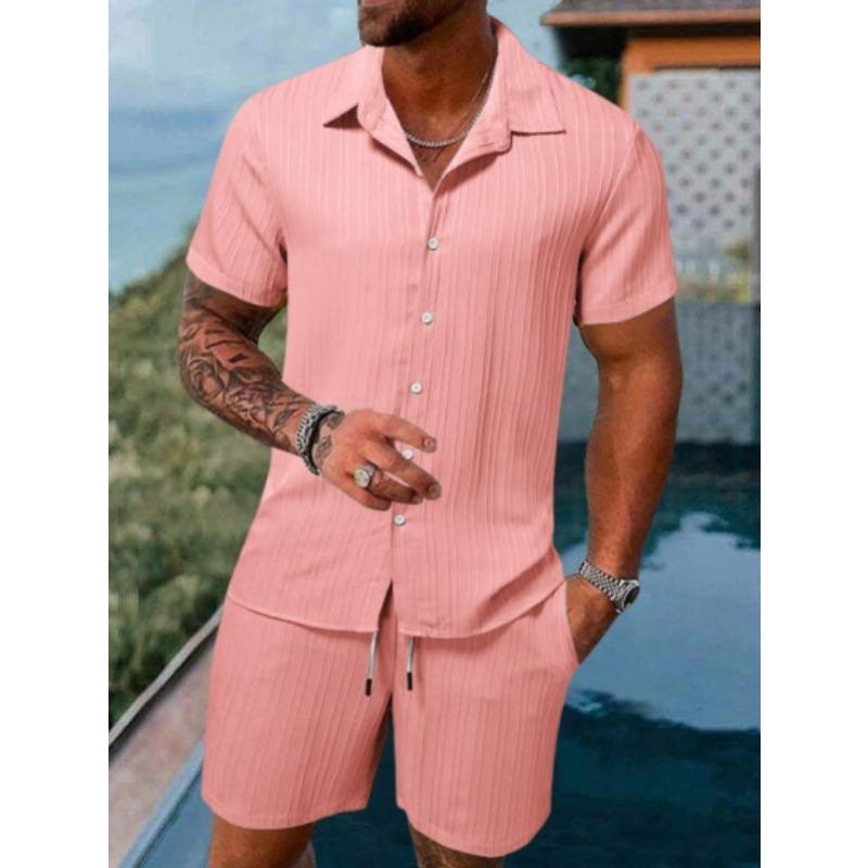 Men Casual Loose Short Sleeve Shirt And Shorts Beach Quick Dry Two Piece Set