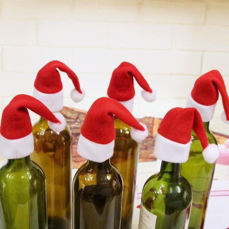 Mini Santa Hat Wine Bottle Covers, Christmas Table Decorations, Xmas Party Cutlery Silverware Sleeves for Holiday Dinner Table Decor Supplies