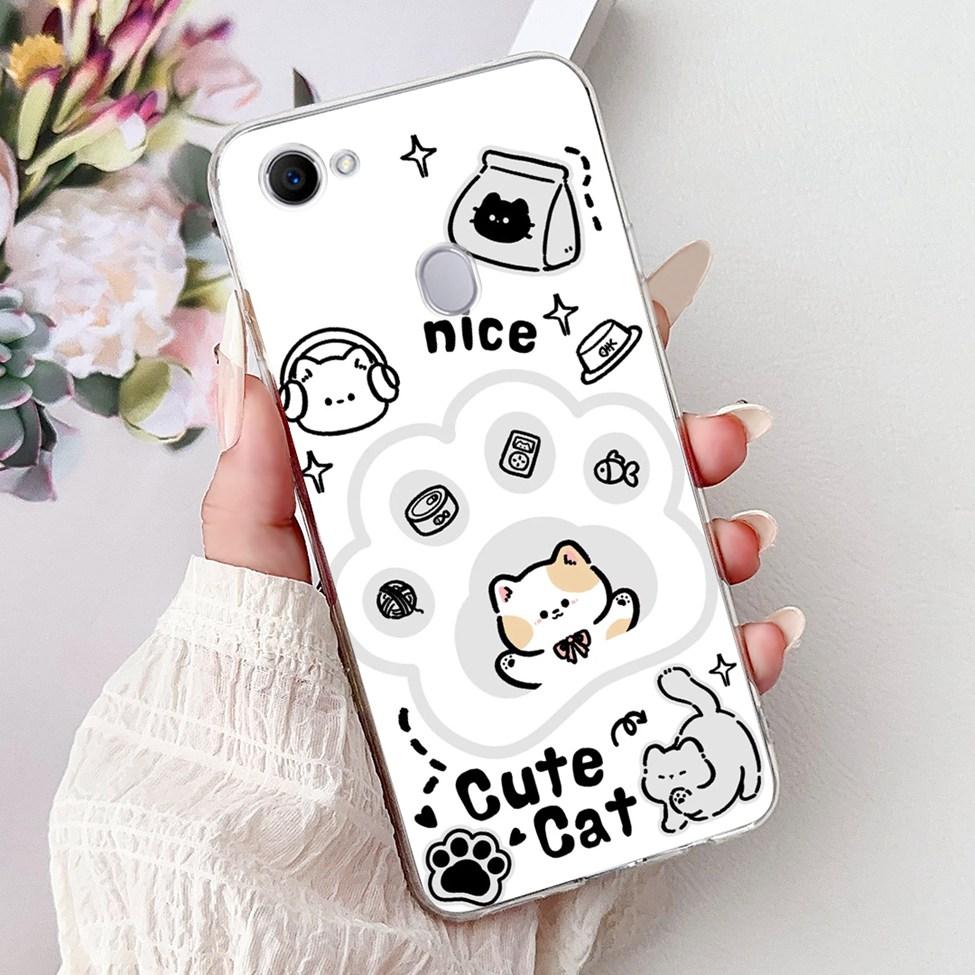 Clear For Oppo F7 Case Kawaii Cute Cat Fashion Flower Funny Luxury Painted Soft Back Cover For OppoF7 Phone Case CPH1821 CPH1819