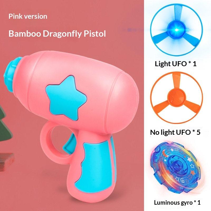 Children'S Outdoor Flying Bamboo Dragonfly Frisbee Gyro Gun Pistol Luminous Ufo Spinning Top Ejection Toy Kids Gyro Launcher