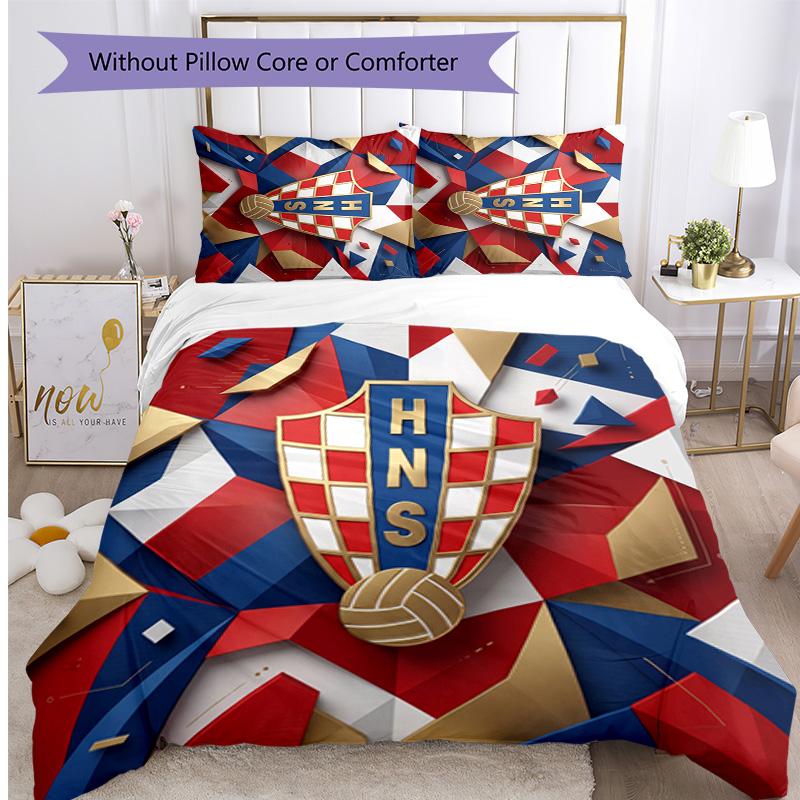 Croatia Football Printed Bedding 3 Piece Set Cozy Breathable Bed Cover Set As Housewarming Holiday Gift