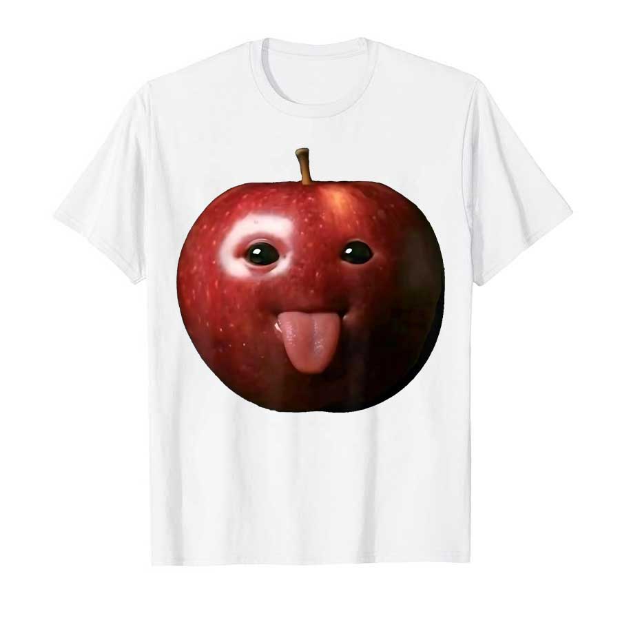 Funny Silly AI Apple Gen Z Meme BrainRot Humor Tongue Out T-shirt For Men Women 100% Cotton T Shirts Short Sleeve Tops P470