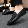 Man Casual Shoe Business Round Toe Moccasin Leather Shoes for Men Soft Flat Dress Loafers Formal Black Comfortable Fashion 2025